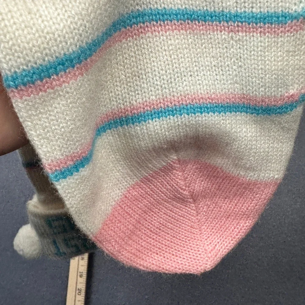 Vtg Babys‎ First Christmas Knit Stocking Bear Unisex Boy Girl Blue Pink White